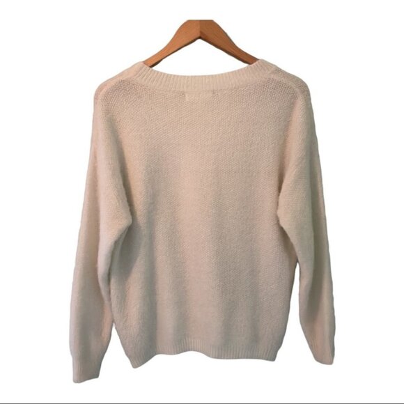 Misguided Cream Fuzzy Beaded Sweater Size 8 - Picture 3 of 10